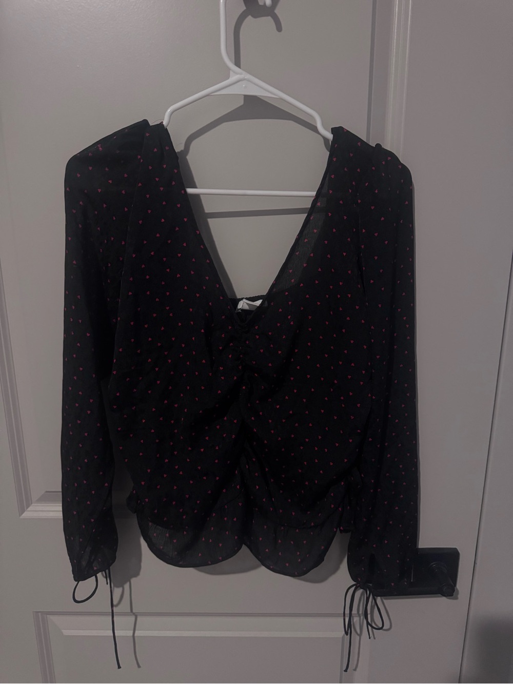 H&M Black V-Neck Blouse with Red Heart Print